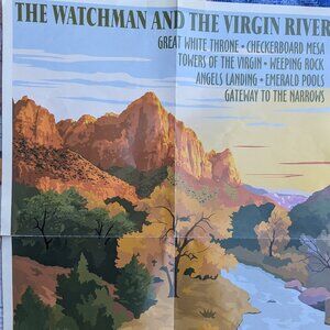 Retro Zion National Park The Watchman and the Virgin River WPA Print 8.5x11"